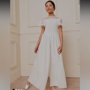 Lipsy girls white flutter sleeve lace jumpsuit Age 12